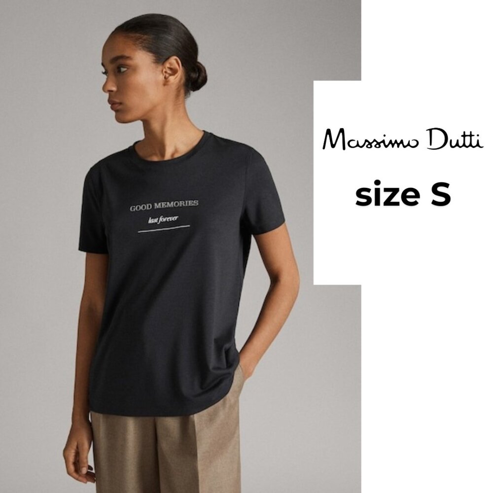 Massimo Dutti Black 'Good Memories' Short Sleeve Tee
